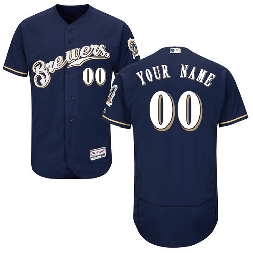 Men's Majestic Milwaukee Brewers Customized Navy Blue Alternate Flex Base Authentic Collection MLB Jersey