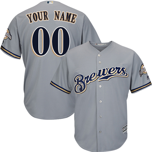 Youth Majestic Milwaukee Brewers Customized Replica Grey Road Cool Base MLB Jersey