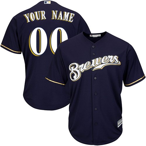 Youth Majestic Milwaukee Brewers Customized Replica Navy Blue Alternate Cool Base MLB Jersey
