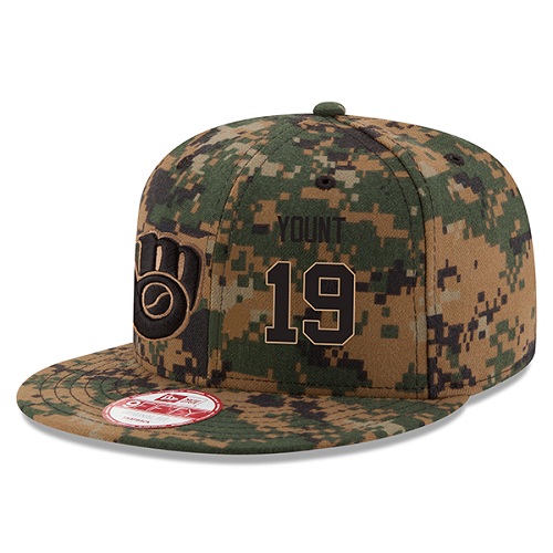 MLB Men's Milwaukee Brewers #19 Robin Yount New Era Digital Camo 2016 Memorial Day 9FIFTY Snapback Adjustable Hat