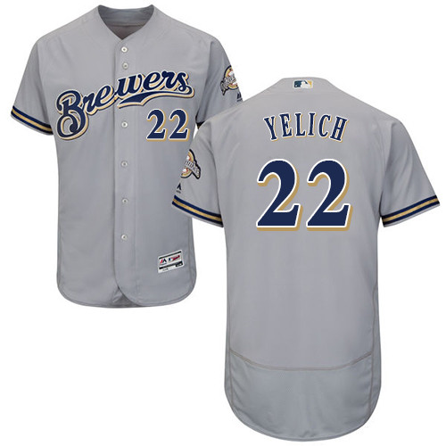 Men's Majestic Milwaukee Brewers #22 Christian Yelich Grey Road Flex Base Authentic Collection MLB Jersey