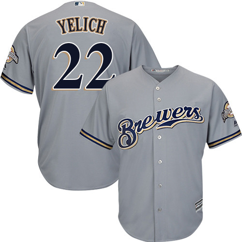 Men's Majestic Milwaukee Brewers #22 Christian Yelich Replica Grey Road Cool Base MLB Jersey