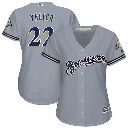 Women's Majestic Milwaukee Brewers #22 Christian Yelich Authentic Grey Road Cool Base MLB Jersey