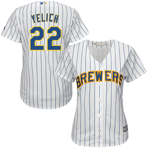Women's Majestic Milwaukee Brewers #22 Christian Yelich Authentic White Alternate Cool Base MLB Jersey