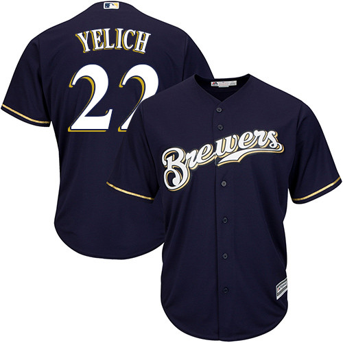 Youth Majestic Milwaukee Brewers #22 Christian Yelich Authentic Navy Blue Alternate Cool Base MLB Jersey