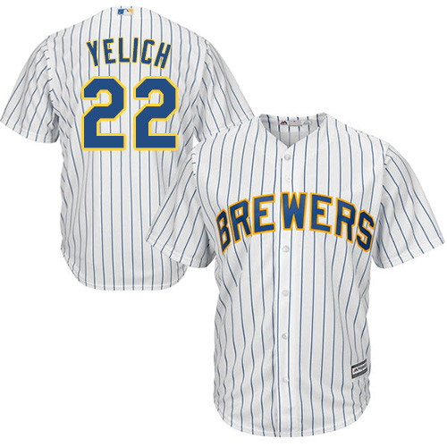 Youth Majestic Milwaukee Brewers #22 Christian Yelich Authentic White Alternate Cool Base MLB Jersey