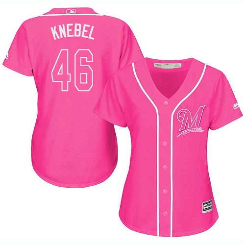 Women's Majestic Milwaukee Brewers #46 Corey Knebel Authentic Pink Fashion Cool Base MLB Jersey