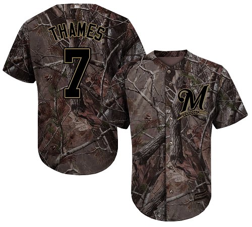 Men's Majestic Milwaukee Brewers #7 Eric Thames Authentic Camo Realtree Collection Flex Base MLB Jersey