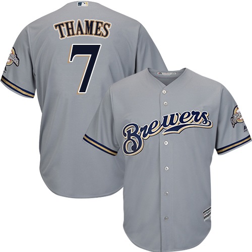 Men's Majestic Milwaukee Brewers #7 Eric Thames Replica Grey Road Cool Base MLB Jersey