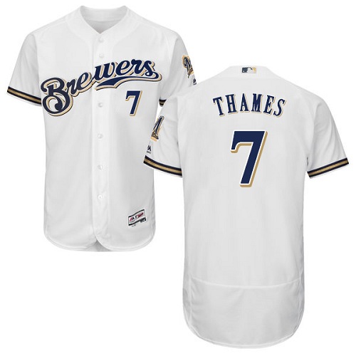 Men's Majestic Milwaukee Brewers #7 Eric Thames White Flexbase Authentic Collection MLB Jersey