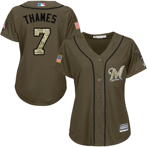 Women's Majestic Milwaukee Brewers #7 Eric Thames Authentic Green Salute to Service MLB Jersey