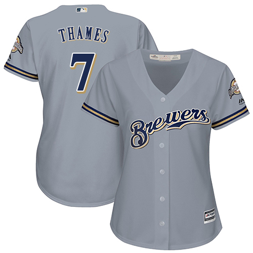 Women's Majestic Milwaukee Brewers #7 Eric Thames Authentic Grey Road Cool Base MLB Jersey