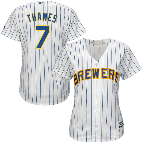 Women's Majestic Milwaukee Brewers #7 Eric Thames Authentic White Alternate Cool Base MLB Jersey