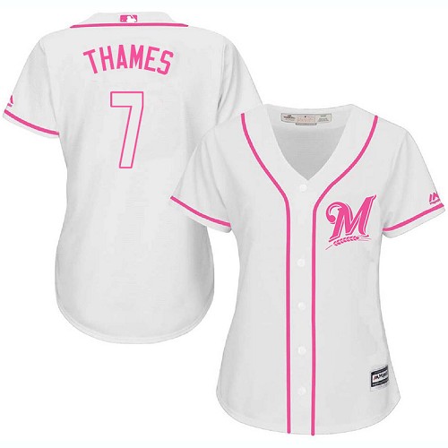 Women's Majestic Milwaukee Brewers #7 Eric Thames Authentic White Fashion Cool Base MLB Jersey