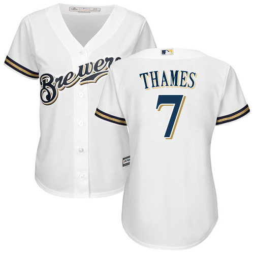 Women's Majestic Milwaukee Brewers #7 Eric Thames Replica White Home Cool Base MLB Jersey