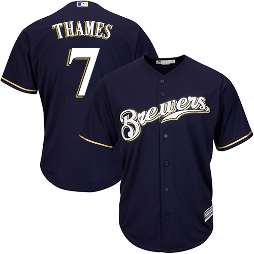 Youth Majestic Milwaukee Brewers #7 Eric Thames Authentic Navy Blue Alternate Cool Base MLB Jersey