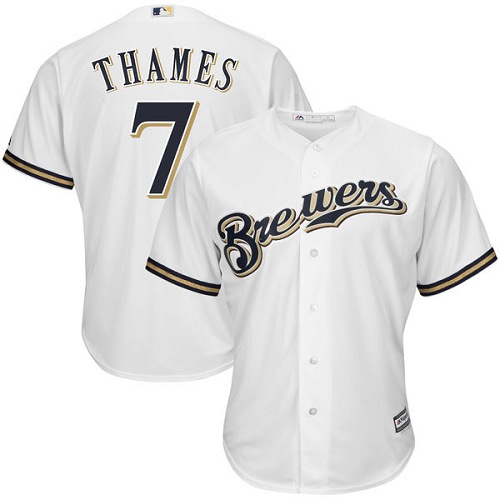 Youth Majestic Milwaukee Brewers #7 Eric Thames Authentic White Home Cool Base MLB Jersey