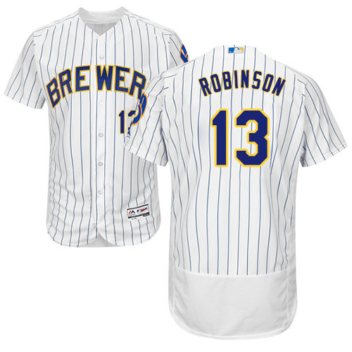 Men's Majestic Milwaukee Brewers #13 Glenn Robinson White/Royal Flexbase Authentic Collection MLB Jersey