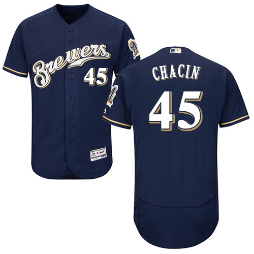 Men's Majestic Milwaukee Brewers #45 Jhoulys Chacin Navy Blue Alternate Flex Base Authentic Collection MLB Jersey
