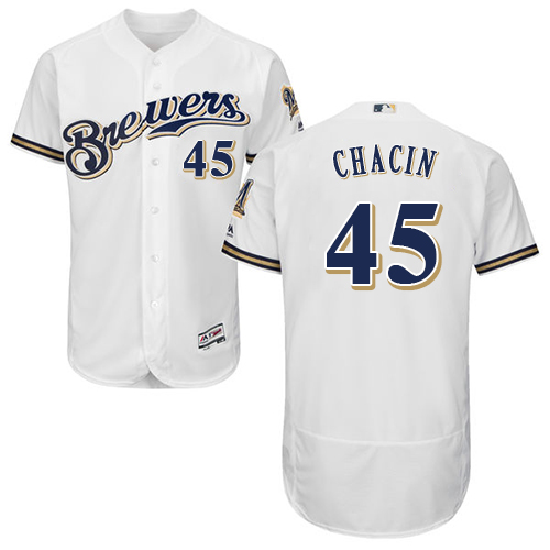Men's Majestic Milwaukee Brewers #45 Jhoulys Chacin White Home Flex Base Authentic Collection MLB Jersey