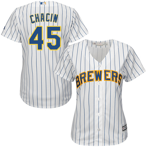 Women's Majestic Milwaukee Brewers #45 Jhoulys Chacin Authentic White Alternate Cool Base MLB Jersey