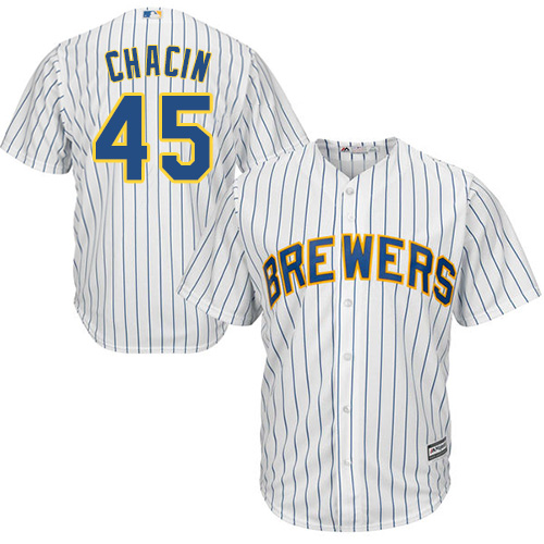 Youth Majestic Milwaukee Brewers #45 Jhoulys Chacin Replica White Alternate Cool Base MLB Jersey