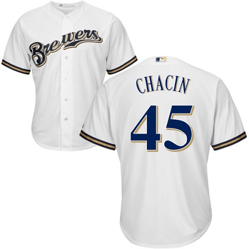 Youth Majestic Milwaukee Brewers #45 Jhoulys Chacin Replica White Home Cool Base MLB Jersey