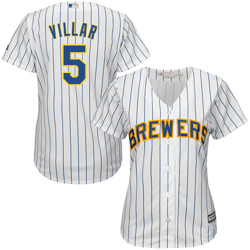 Women's Majestic Milwaukee Brewers #5 Jonathan Villar Authentic White Alternate Cool Base MLB Jersey
