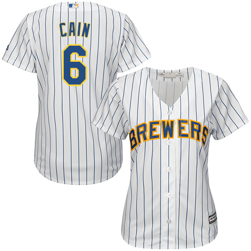 Women's Majestic Milwaukee Brewers #6 Lorenzo Cain Authentic White Home Cool Base MLB Jersey