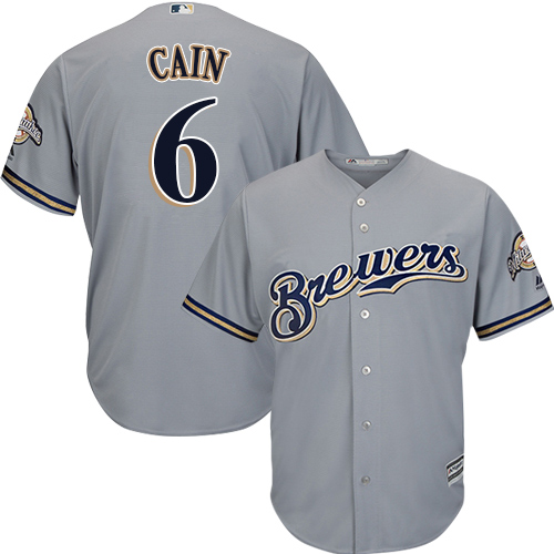 Youth Majestic Milwaukee Brewers #6 Lorenzo Cain Authentic Grey Road Cool Base MLB Jersey