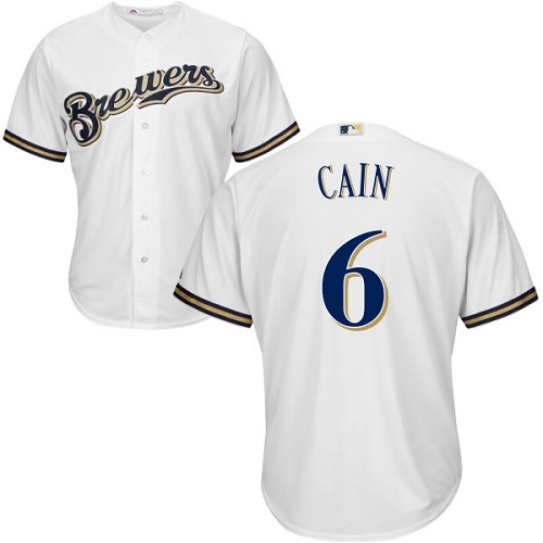 Youth Majestic Milwaukee Brewers #6 Lorenzo Cain Authentic White Alternate Cool Base MLB Jersey