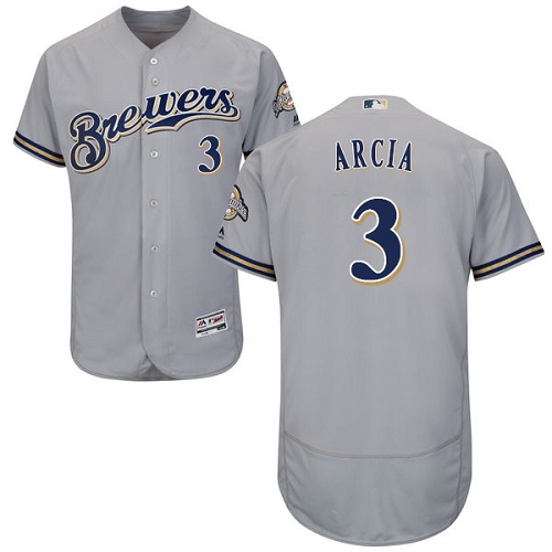 Men's Majestic Milwaukee Brewers #3 Orlando Arcia Grey Flexbase Authentic Collection MLB Jersey