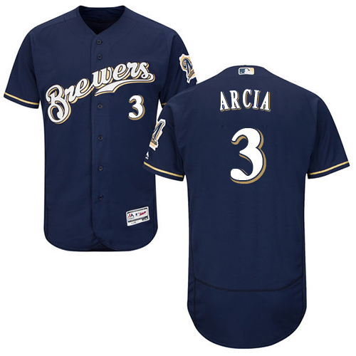 Men's Majestic Milwaukee Brewers #3 Orlando Arcia Navy Blue Flexbase Authentic Collection MLB Jersey