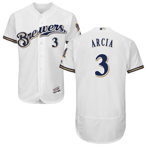 Men's Majestic Milwaukee Brewers #3 Orlando Arcia White Flexbase Authentic Collection MLB Jersey