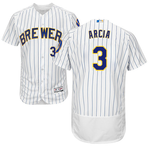 Men's Majestic Milwaukee Brewers #3 Orlando Arcia White/Royal Flexbase Authentic Collection MLB Jersey