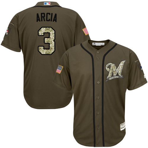 Youth Majestic Milwaukee Brewers #3 Orlando Arcia Authentic Green Salute to Service MLB Jersey