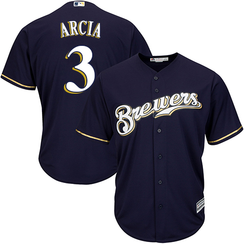 Youth Majestic Milwaukee Brewers #3 Orlando Arcia Authentic Navy Blue Alternate Cool Base MLB Jersey