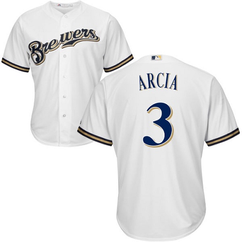 Youth Majestic Milwaukee Brewers #3 Orlando Arcia Authentic White Home Cool Base MLB Jersey