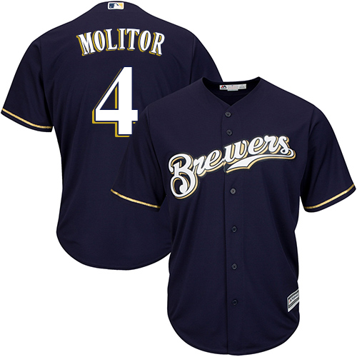 Youth Majestic Milwaukee Brewers #4 Paul Molitor Authentic Navy Blue Alternate Cool Base MLB Jersey