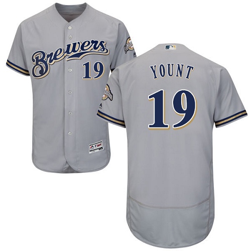 Men's Majestic Milwaukee Brewers #19 Robin Yount Grey Road Flex Base Authentic Collection MLB Jersey