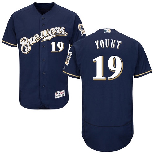 Men's Majestic Milwaukee Brewers #19 Robin Yount Navy Blue Alternate Flex Base Authentic Collection MLB Jersey