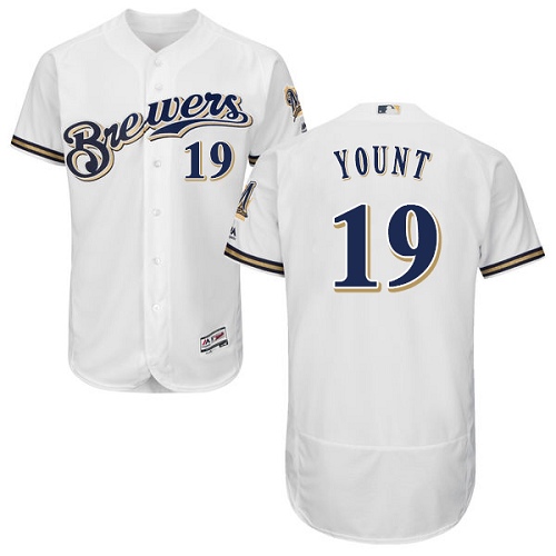 Men's Majestic Milwaukee Brewers #19 Robin Yount White Alternate Flex Base Authentic Collection MLB Jersey