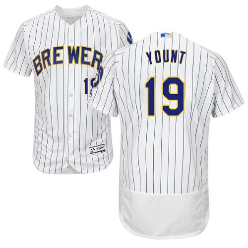Men's Majestic Milwaukee Brewers #19 Robin Yount White Home Flex Base Authentic Collection MLB Jersey