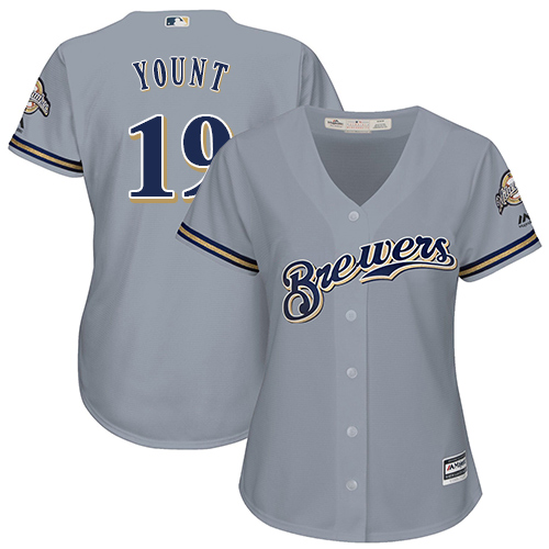 Women's Majestic Milwaukee Brewers #19 Robin Yount Authentic Grey Road Cool Base MLB Jersey