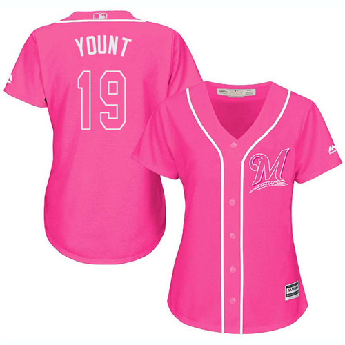 Women's Majestic Milwaukee Brewers #19 Robin Yount Replica Pink Fashion Cool Base MLB Jersey