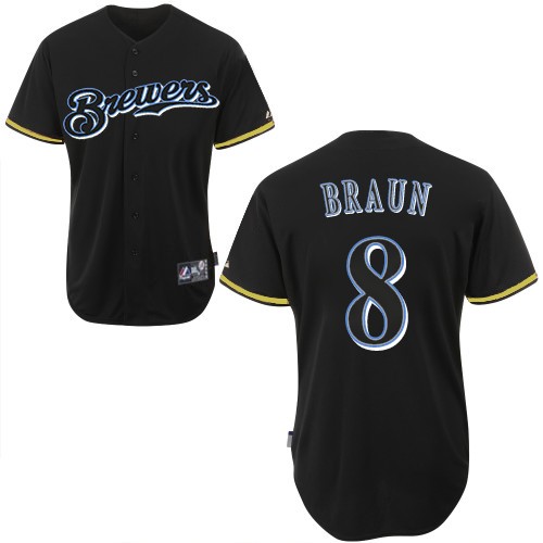 Men's Majestic Milwaukee Brewers #8 Ryan Braun Authentic Black Fashion MLB Jersey