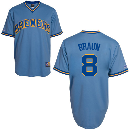 Men's Majestic Milwaukee Brewers #8 Ryan Braun Authentic Light Blue Cooperstown MLB Jersey