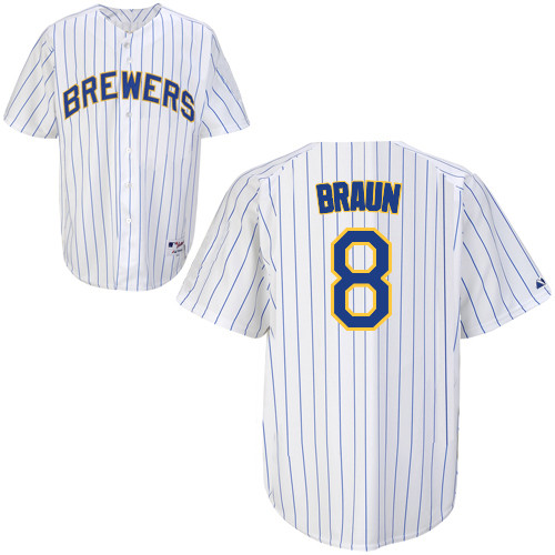 Men's Majestic Milwaukee Brewers #8 Ryan Braun Authentic White/Blue Strip MLB Jersey