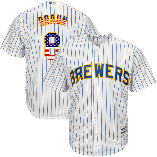 Men's Majestic Milwaukee Brewers #8 Ryan Braun Authentic White USA Flag Fashion MLB Jersey