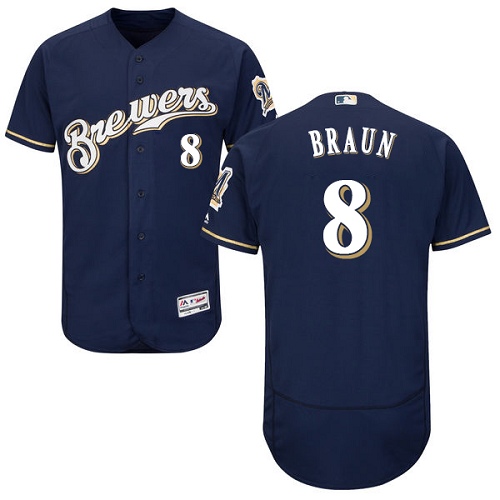 Men's Majestic Milwaukee Brewers #8 Ryan Braun Navy Blue Alternate Flex Base Authentic Collection MLB Jersey